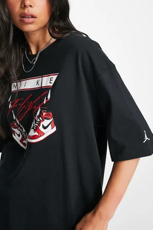 Nike Jordan Flight Women's Oversized T-Shirt Kadın Grafik Logo Pamuklu Tişört Siyah