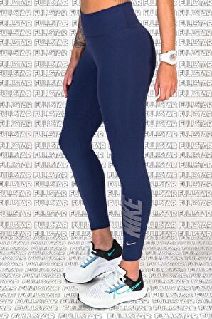 Nike One Training Diamond Shine 7/8 Leggins 2 Cepli Yapay Elmaslı Toparlayıcı Tayt Lacivert