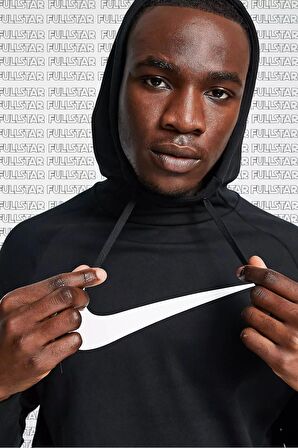 Nike Therma Fit Pullover Hoodie Big Swoosh Kapüşonlu Termal Siyah Erkek Sweatshirt