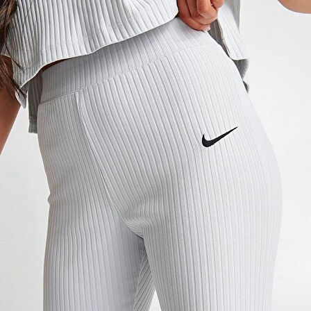 Nike Sportswear Rib Jersey White Yüksek Belli Fitilli Kadın Eşofman Altı Açık Gri