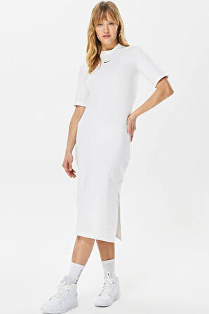 Nike Sportswear Essential Tight Midi Women's Dress Dar Midi Kadın Elbisesi Beyaz