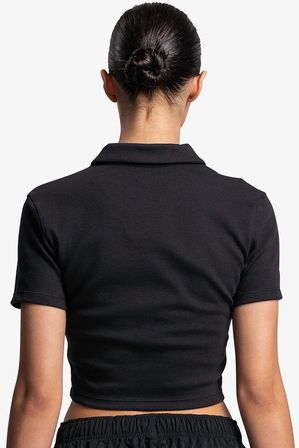 Nike Essential Swoosh Short Sleeve Polo Top Black Kadın Slim Fit Crop Polo Yaka Tişört Siyah