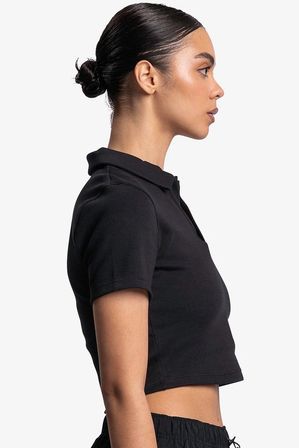 Nike Essential Swoosh Short Sleeve Polo Top Black Kadın Slim Fit Crop Polo Yaka Tişört Siyah