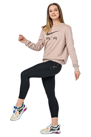 Nike Air Fleece Sportswear Essent Womens Crew Kadın Şardonlu Kahverengi Sweatshirt