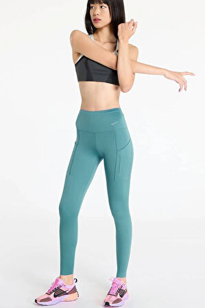 Nike Trainng Go Dri Fit İnfinaLock High Rise 7/8 Leggings 6 Cepli Toparlayıcı Yüksek Belli Reflektörlü Antrenman Taytı Mavi