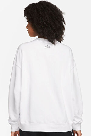 Nike Training Plus Essential Get Fit Dri Fit Graphic Crew White Oversized Bol Kesim Kadın Sweatshirt Beyaz