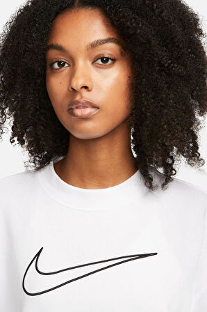 Nike Training Plus Essential Get Fit Dri Fit Graphic Crew White Oversized Bol Kesim Kadın Sweatshirt Beyaz
