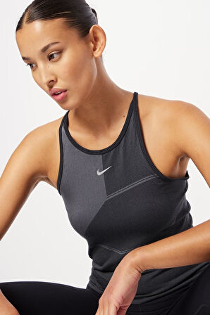 Nike Dri Fit ADV Aura Women's Slim Fit Training Tank Top Kadın Spor Atlet Siyah Gri