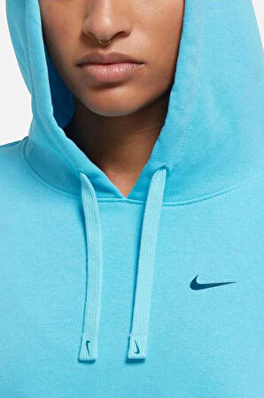 Nike Dri Fit Training French Terry Bol Kesim Fransız Havlu Kumaş Crop Kadın Sweatshirt Mavi