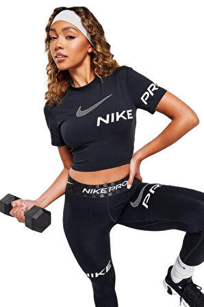 Nike Pro Dri-Fit Cropped Graphic Sleeve Kadın Siyah Tişört