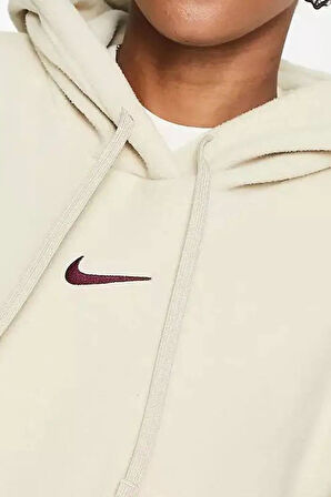 Nike Sportswear Pullower Oversize Hoodie Kadın Geniş Kalıp Peluş Kapüşonlu Sweatshirt Krem