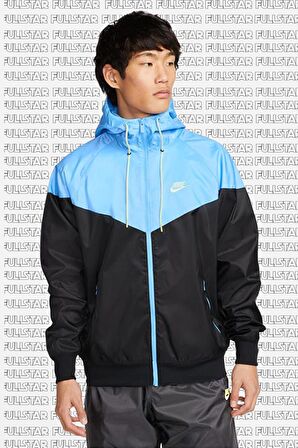 Nike Windrunner Full Zip Jacket Kapüşonlu Erkek Ceket Rüzgarlık Siyah Mavi