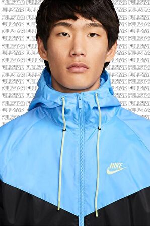 Nike Windrunner Full Zip Jacket Kapüşonlu Erkek Ceket Rüzgarlık Siyah Mavi