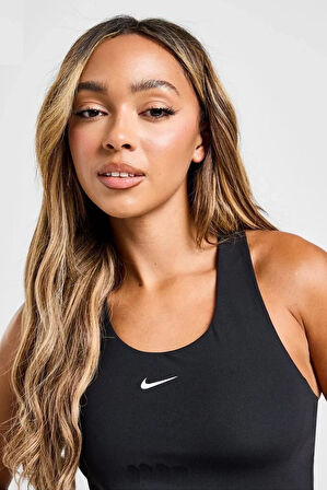 Nike Dri Fit Medium Support Padded Sports 2 in 1 Bra Tank Kadın Orta Destekli Dolgulu 2 si 1arada Sütyenli Spor Atleti Siyah