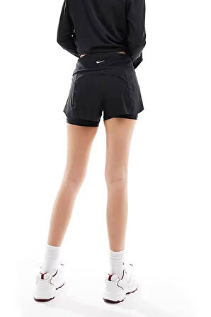 Nike Dri Fit Swift 3in 2N1 Short Kadın Reflektörlü 3 Cepli Taytlı Şort Siyah