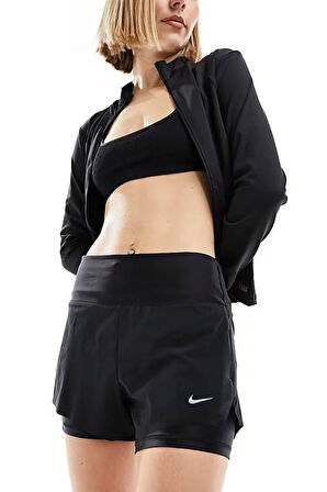 Nike Dri Fit Swift 3in 2N1 Short Kadın Reflektörlü 3 Cepli Taytlı Şort Siyah