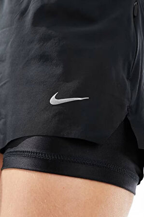 Nike Dri Fit Swift 3in 2N1 Short Kadın Reflektörlü 3 Cepli Taytlı Şort Siyah