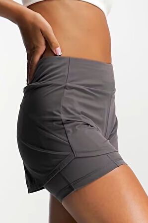 Nike Training Bliss Dri Fit 3" 2N1 Short Kadın 3 Cepli Taytlı 8cm Şort Antrasit