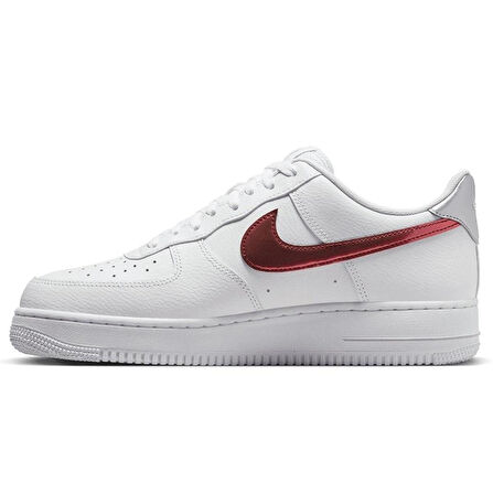 Nike Air Force 1 '07 Trainers White With Metallic Swoosh Leather Sneaker Hakiki Deri Erkek Günlük Spor Ayakkabı Beyaz