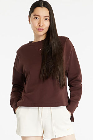 Nike Sportswear Modern Fleece Oversized French Terry Crew Neck Sweatshirt Kadın Oversize Fransız Kumaş Sweatshir Kahverengi
