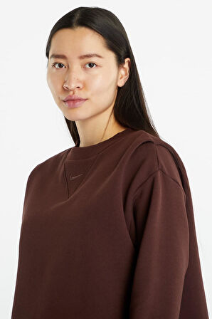 Nike Sportswear Modern Fleece Oversized French Terry Crew Neck Sweatshirt Kadın Oversize Fransız Kumaş Sweatshir Kahverengi