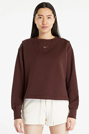 Nike Sportswear Modern Fleece Oversized French Terry Crew Neck Sweatshirt Kadın Oversize Fransız Kumaş Sweatshir Kahverengi
