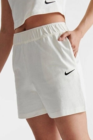 Nike Sportswear Essential Loose Fit Jersey Shorts Bol Kesim Ağır Modal Kadın Şort Beyaz Krem