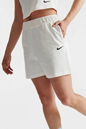 Nike Sportswear Essential Loose Fit Jersey Shorts Bol Kesim Ağır Modal Kadın Şort Beyaz Krem