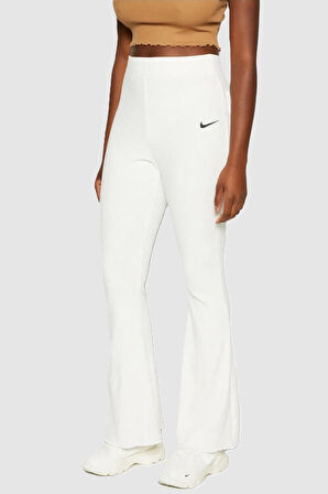 Nike Sportswear Rib Jersey White Yüksek Belli Fitilli Kadın Eşofman Altı Kırık Beyaz