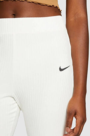 Nike Sportswear Rib Jersey White Yüksek Belli Fitilli Kadın Eşofman Altı Kırık Beyaz