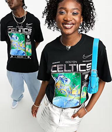 Nike Basketball NBA Boston Celtics Max 90 Unisex Loose Fit T-shirt Unisex Bol Kesim Tişört Siyah