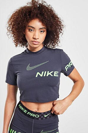 Nike Pro Dri-Fit Cropped Graphic Sleeve Kadın Antrasit Tişört