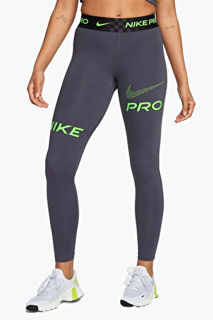 Nike Dri Fit Training Pro Graphic Women's Mid Rise Leggings Kadın Spor Tayt Füme Yeşil