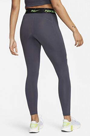 Nike Dri Fit Training Pro Graphic Women's Mid Rise Leggings Kadın Spor Tayt Füme Yeşil