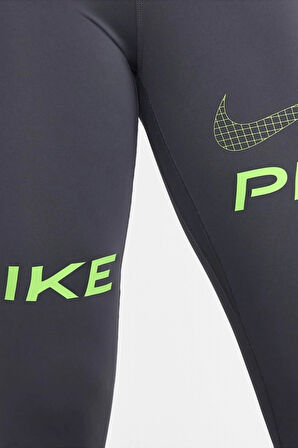 Nike Dri Fit Training Pro Graphic Women's Mid Rise Leggings Kadın Spor Tayt Füme Yeşil