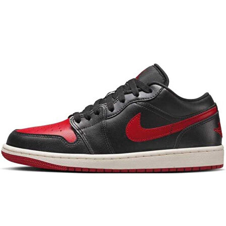 Nike Air Jordan 1 Low Reverse Leather Black Red Toe (W)Hakiki Deri Erkek Spor Ayakkabı Siyah Kırmızı
