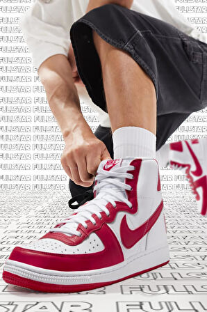 Nike Terminatör High Sneaker White Red Lethar Hakiki Deri Erkek Günlük Spor Ayakkabı Beyaz Kırmızı