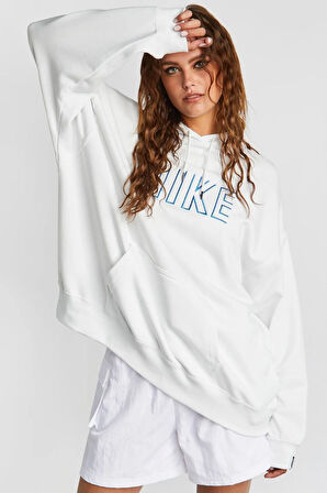 Nike Oversized Pullover Hoodie White Bol Kapüşonlu Unisex Sweatshirt Beyaz
