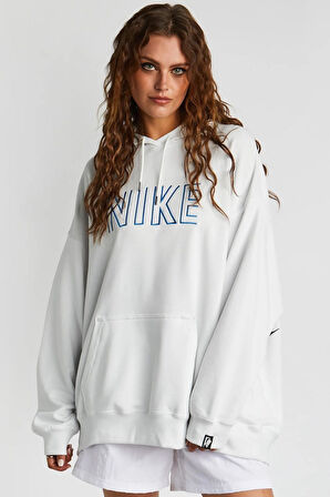 Nike Oversized Pullover Hoodie White Bol Kapüşonlu Unisex Sweatshirt Beyaz