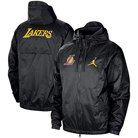 Nike Jordan Los Angeles Lakers Woven Loose Fit Jacket Erkek Kapüşonlu Bol Kesim Dokuma Spor Ceket Siyah