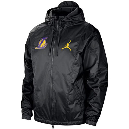Nike Jordan Los Angeles Lakers Woven Loose Fit Jacket Erkek Kapüşonlu Bol Kesim Dokuma Spor Ceket Siyah