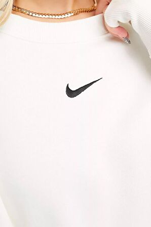 Nike Sportswear Essential Collection Fleece Oversized Crew Kadın Sweatshirt Beyaz