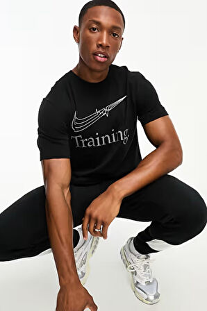 Nike Training Dri Fit Swoosh Graphic Tshirt Black Erkek Koşu Antrenman Tişörtü Sİyah