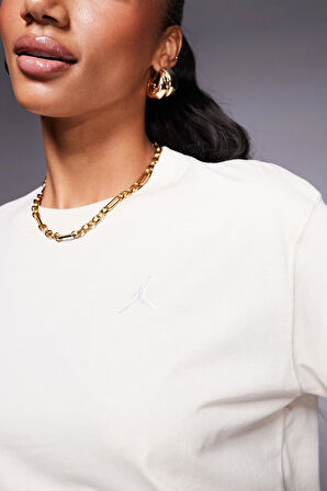 Nike Jordan Essential Girlfriend Loose Fit Womens T-Shirt Kadın Bol Kesim Pamuklu Tişört Beyaz