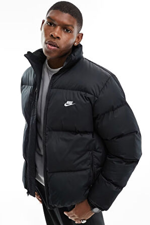 Nike Clup Puffer Synthetic Fill Full Zip Loose Fit Men's Jacket Erkek Bol Kesim Suitici Mont Siyah