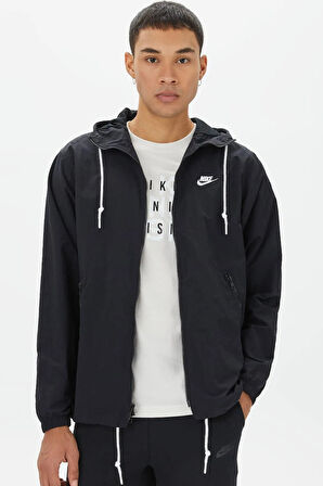 Nike Club Woven Men's Full Zip Jacket Erkek Bol Kesim Dokuma Spor Ceket Siyah