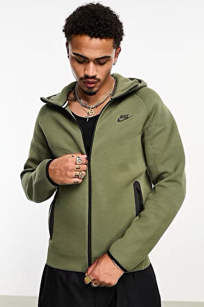 Nike Tech Fleece Full Zip Windrunner Hoodie Green Kapüşonlu Unisex Sweatshirt Haki Yeşil