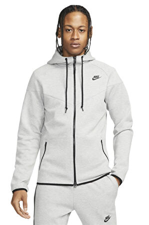 Nike Tech Fleece Full Zip OG 10 Years Windrunner Hoodie Kapüşonlu Unisex Sweatshirt Gri Melanj