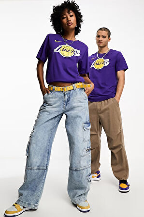 Nike Basketball NBA LA Lakers Unisex Team Logo Graphic T-shirt Unisex Pamuklu Tişört Mor