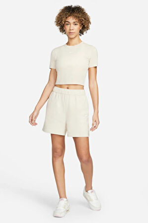 Nike Sportswear Essential Loose Fit Jersey Shorts Bol Kesim Jarse Kumaş Kadın Şort Bej